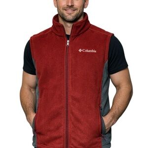 Columbia Men's Bold Rust And Gray Full Zip Up Fleece Vest S